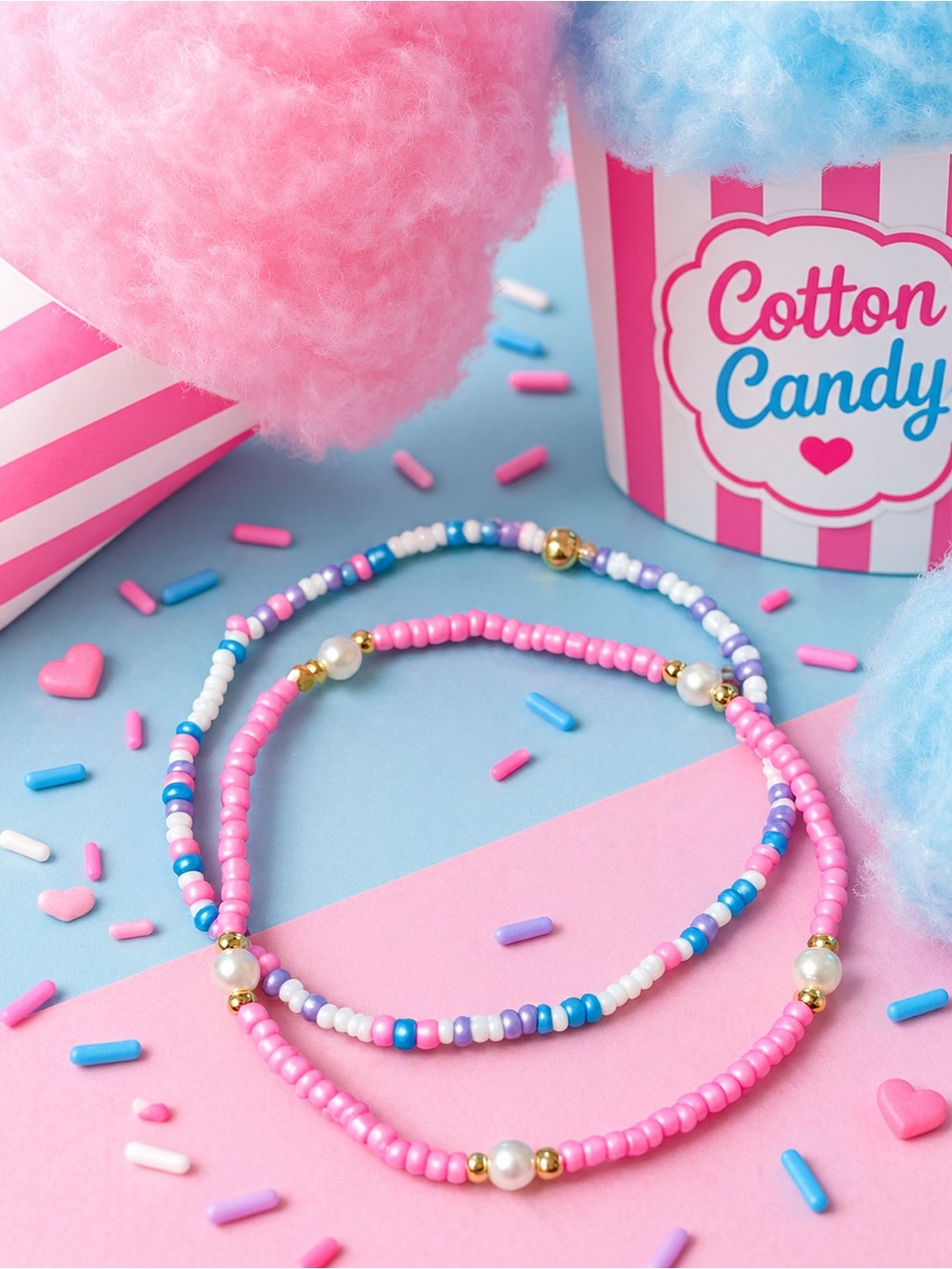 Enewton Inspired Bead Bracelets 2 Pc. New Stretchy Cotton Candy colors pink